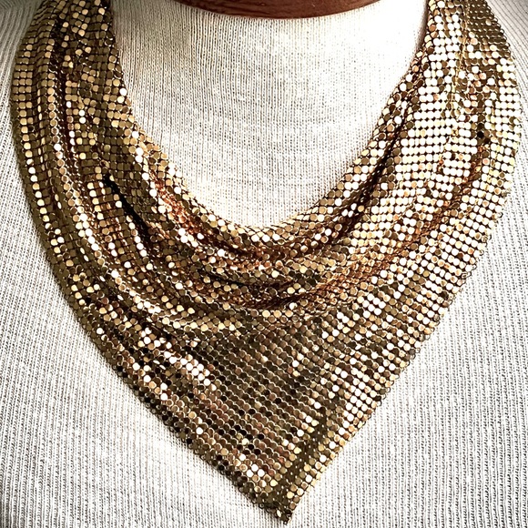 Vintage Jewelry - Vintage Mesh Necklace Designer Whiting and Davis Drape Metal Collar Adjustable